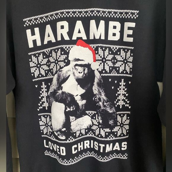 HARAMBE Christmas Sweatshirt crew sz small Gorilla novelty 2016 ugly sweater - Picture 2 of 8